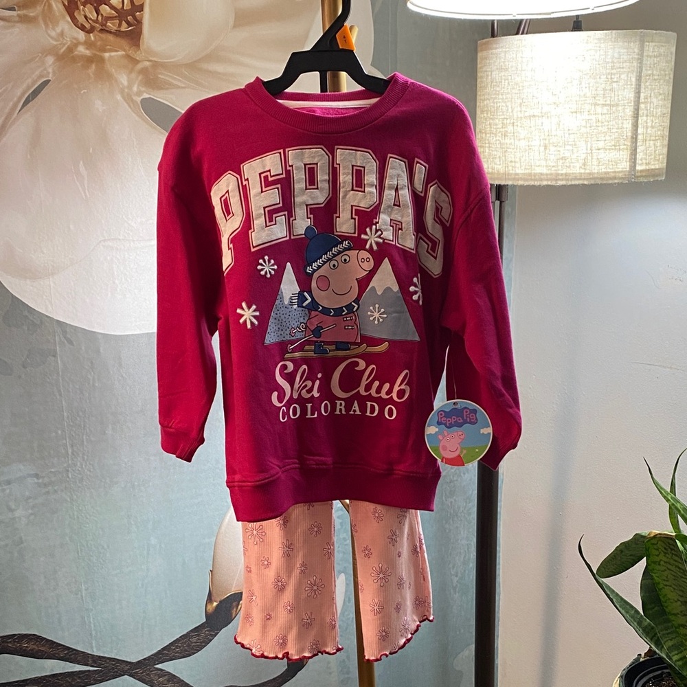 Peppa Pig Pink Ski Club Pajama Set for Girls size 4T NWT